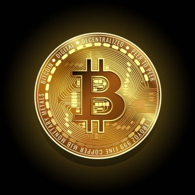Koyu arka plan bulanık, vektör illustation üzerinde altın bitcoin