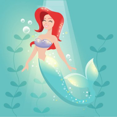 Renkli vektör şablonu için Doğum günü partisi davetiyesi ile deniz suyu, deniz kızı