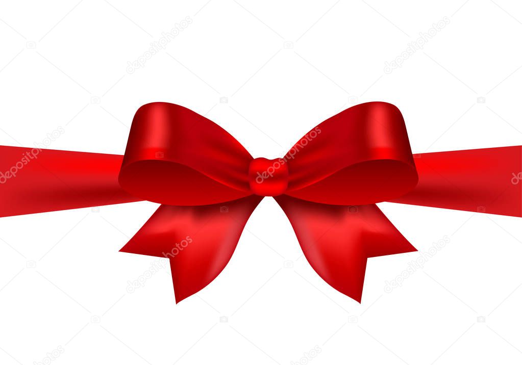 Giant red bow with ribbon isolated on white background