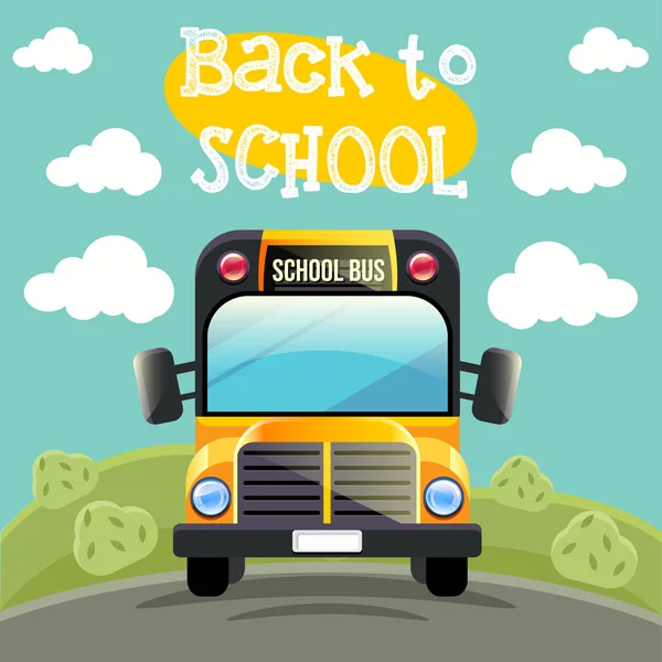 Autobús Escolar Amarillo Con Inscripción Volver Escuela — Vector de stock