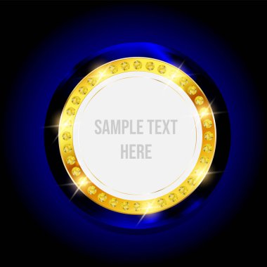 Casino çerçevelemek ile koyu mavi arka plan, vektör çizim üzerinde altın başlangıç yuvarlak