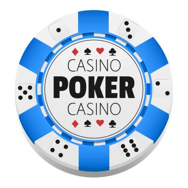 Casino Logo şablonu ile beyaz arka plan üzerinde vektör illüstrasyon izole mavi ve beyaz renklerde küçük parça