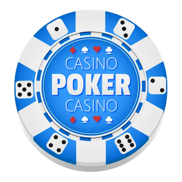 Poker Kasyno Logo Szablon Chipem Kolorach Niebieskim Białym Izolowana Białym — Wektor stockowy