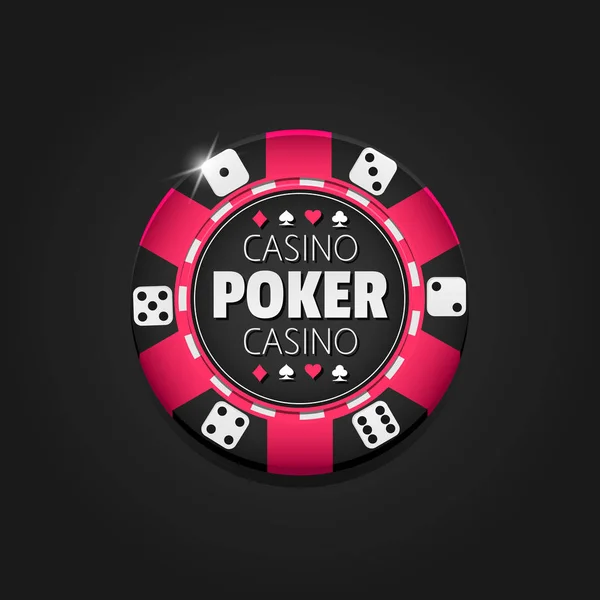 Poker Casino Logo Şablonu Çipte Siyah Arka Plan Vektör Çizim — Stok Vektör