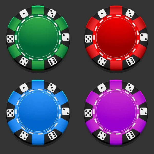 Modelo Logotipo Casino Com Quatro Chips Fundo Preto Ilustração Vetorial — Vetor de Stock