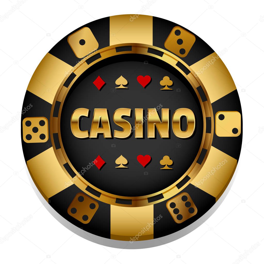 Casino logotype template with chip, isolated on white background, vector illustration