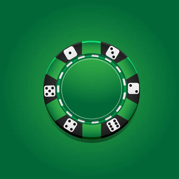 Poker Casino Logotyp Šablona Čipem Zeleném Pozadí Vektorové Ilustrace — Stockový vektor