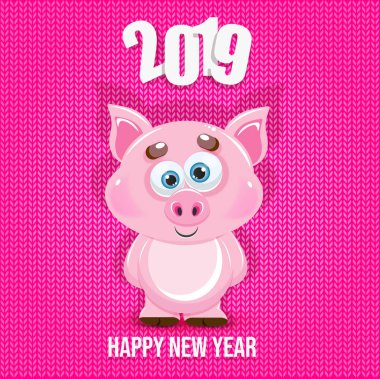 Sevimli çizgi domuz mutlu yeni yıl başlığı ile