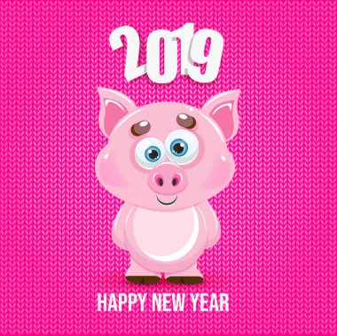 Sevimli çizgi domuz mutlu yeni yıl başlığı ile