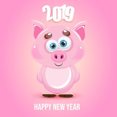 Sevimli çizgi domuz mutlu yeni yıl başlığı ile