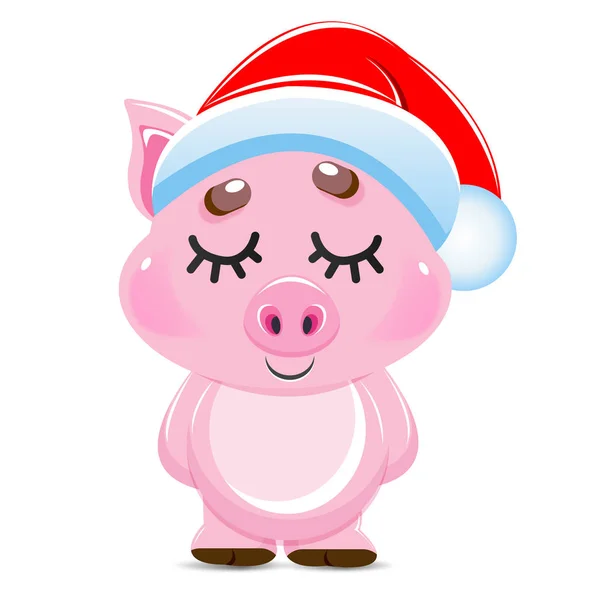 Mignon Cochon Dessin Animé Dans Chapeau Père Noël Sur Fond — Image vectorielle