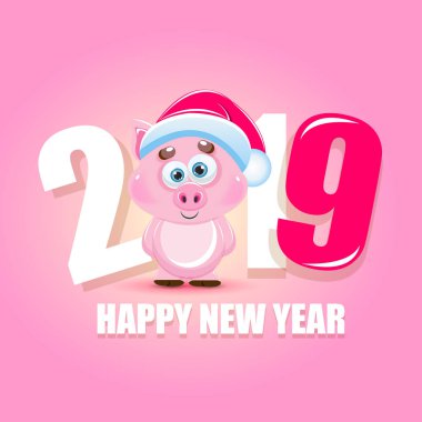 Sevimli çizgi domuz mutlu yeni yıl başlığı ile