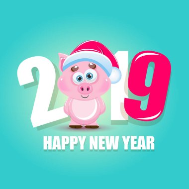 Sevimli çizgi domuz mutlu yeni yıl başlığı ile