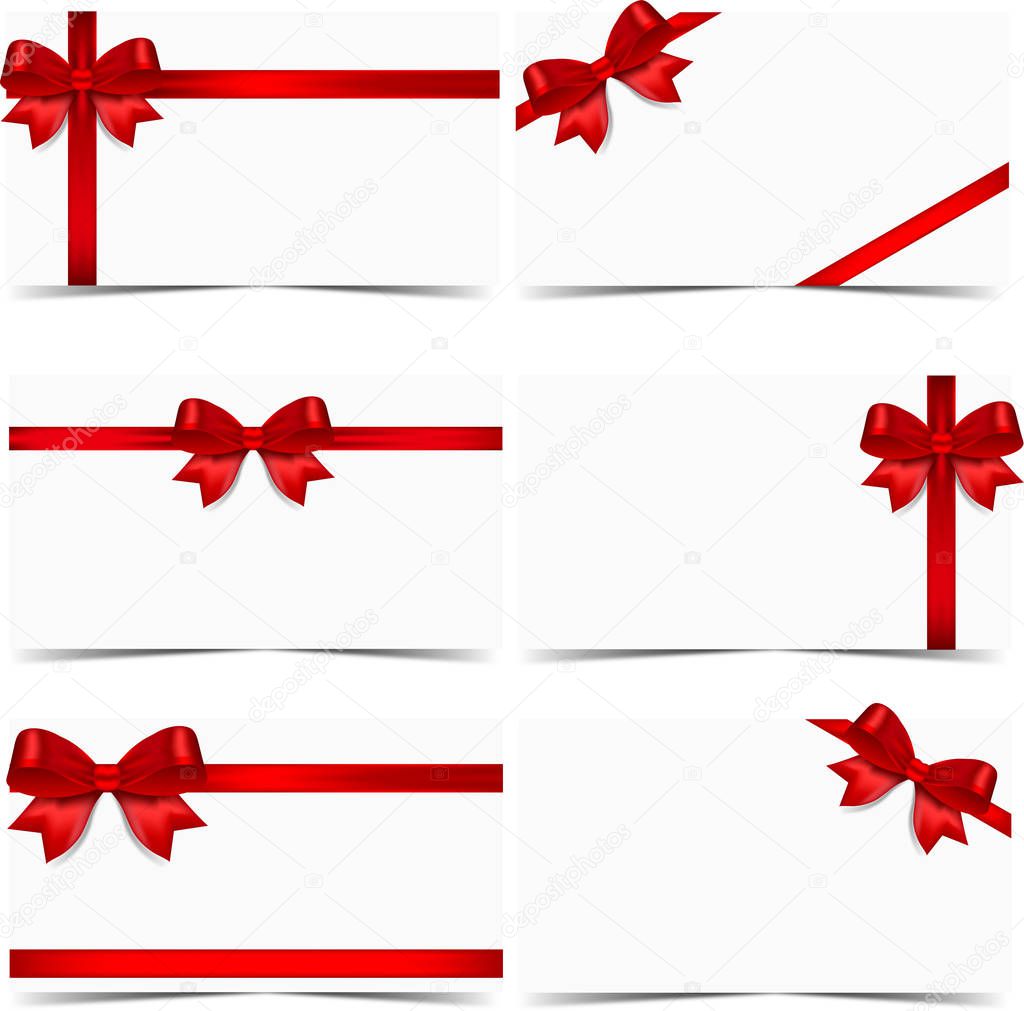 Holiday background with red ribbons and bows