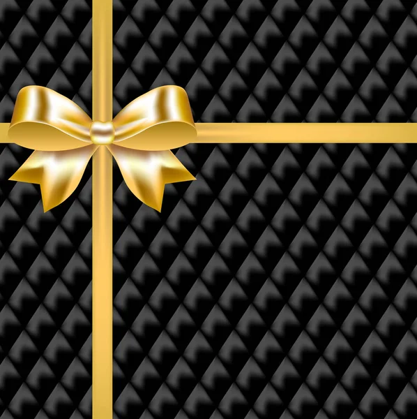 Golden Ribbon Bow Black Background — Stock Vector