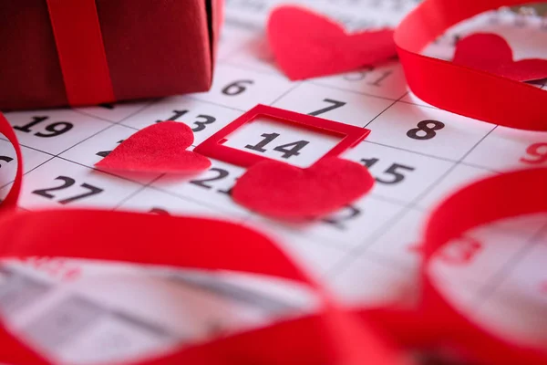 Calendario Giorno San Valentino Con Data Cuori Rose — Foto Stock