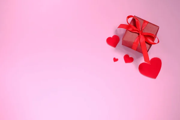 Gift Hearts Pink Background Copy Space — Stock Photo, Image