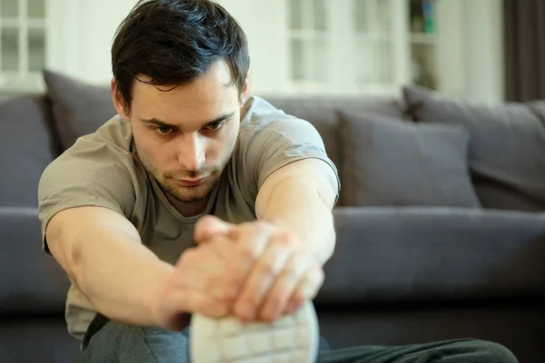 Hombre Haciendo Ejercicios Casa Estilo Vida Saludable Concep — Foto de Stock