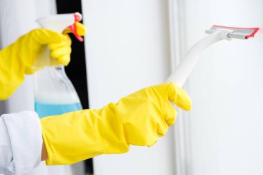 Kız evde pencere yıkar