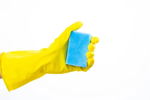 Hand Squeezes Out Sponge White Background — Stock Photo, Image
