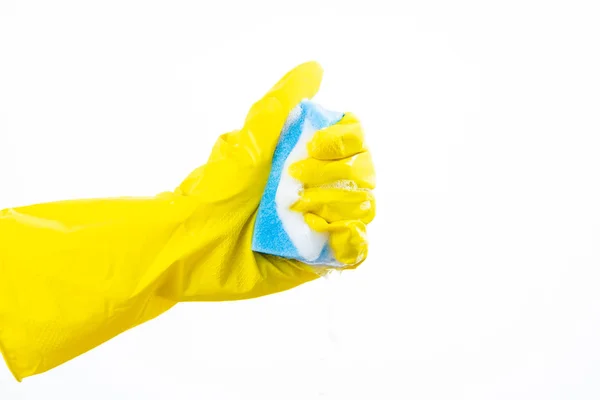 Hand Squeezes Out Sponge White Background — Stock Photo, Image