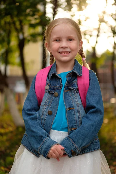 Portret Van Een Klein Meisje Naar School Gaan — Stockfoto