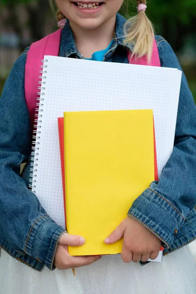 Boeken Notebooks Handen Van Een Kind — Stockfoto