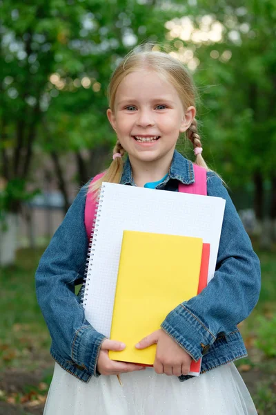 Portret Van Een Klein Meisje Naar School Gaan — Stockfoto