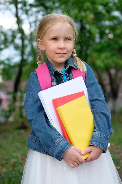 Porträt Eines Kleinen Mädchens Das Zur Schule Geht — Stockfoto