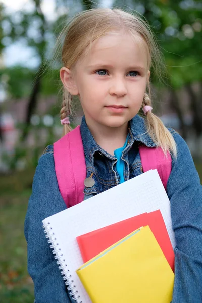 Muotokuva Pikkutytöstä Menossa Kouluun — kuvapankkivalokuva