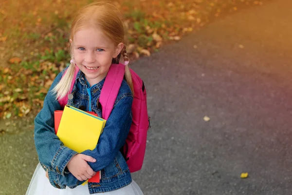 Portret Van Een Klein Meisje Naar School Gaan — Stockfoto