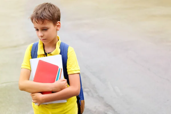 Jongen Met Een Rugzak Notebooks — Stockfoto