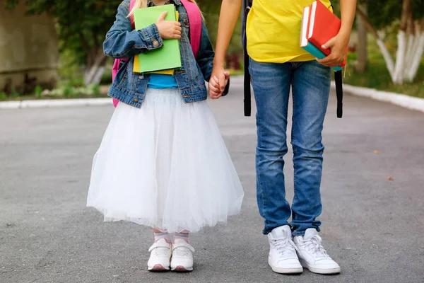 Αγόρι Και Κορίτσι Πηγαίνουν Στο Σχολείο Μαζί — Φωτογραφία Αρχείου