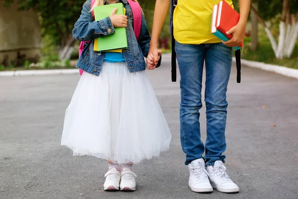 Jongen Meisje Gaan Samen Naar School — Stockfoto