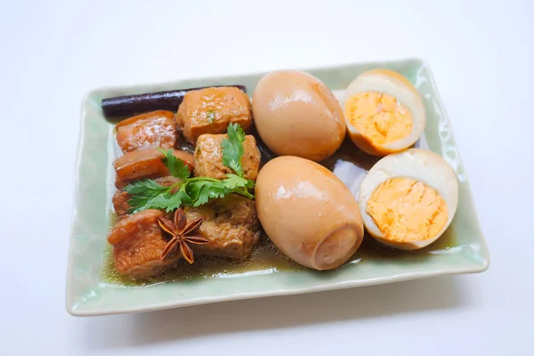 Uova Tofu Maiale Salsa Dolce Spezie Cibo Tailandese — Foto Stock