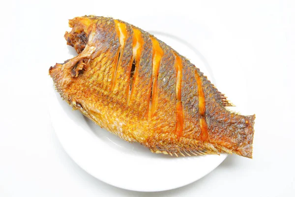 Gebakken Tilapia Vis Gebakken Plaat — Stockfoto