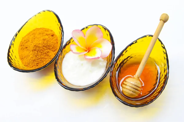 Face Mask Turmeric Powder Yogurt Honey Skin Health — Stock Photo, Image