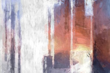 Soyut arkaplanda pürüzlü fırça darbeleri. Fırça boyası. Renkli boya darbeleri. Eşsiz duvar sanatı. Tuvaldeki modern sanat. Renkli çağdaş sanat eserleri. 