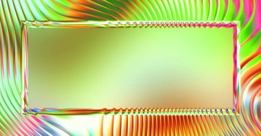 Soyut çerçeveli arkaplan. Renkli, canlı, dalgalı bir duvar kağıdı. Merkezi çerçeveli yaratıcı grafik 2d çizim. Dinamik şekilli modaya uygun sıvı örtüsü.