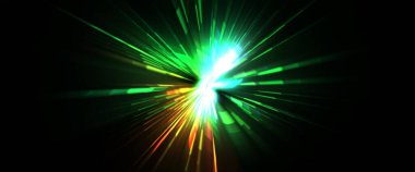 Fütürist mercek patlaması. Parlayan parçacıkları ve çizgileri olan ışık patlaması yıldızı. Güzel soyut ışın arkaplanı.