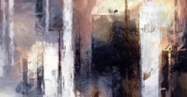 Soyut arkaplanda pürüzlü fırça darbeleri. Fırça boyası. Renkli boya darbeleri. Eşsiz duvar sanatı. Tuvaldeki modern sanat. Renkli çağdaş sanat eserleri. 