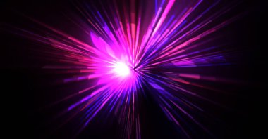 Fütürist mercek patlaması. Parlayan parçacıkları ve çizgileri olan ışık patlaması yıldızı. Güzel soyut ışın arkaplanı.