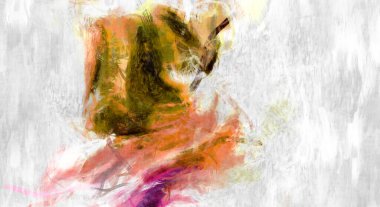 Soyut arkaplanda pürüzlü fırça darbeleri. Fırça boyası. Renkli boya darbeleri. Eşsiz duvar sanatı. Tuvaldeki modern sanat. Renkli çağdaş sanat eserleri. 