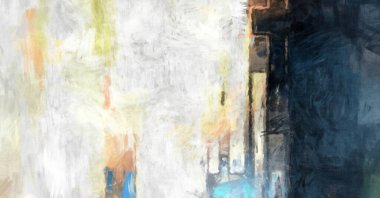 Soyut arkaplanda pürüzlü fırça darbeleri. Fırça boyası. Renkli boya darbeleri. Eşsiz duvar sanatı. Tuvaldeki modern sanat. Renkli çağdaş sanat eserleri. 