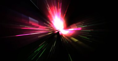 Fütürist mercek patlaması. Parlayan parçacıkları ve çizgileri olan ışık patlaması yıldızı. Güzel soyut ışın arkaplanı.