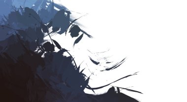 Taranmış Boyalı Soyut Arkaplan. Vahşi kaotik fırça darbeleri. Boya darbeleri. 2D İllüstrasyon. Fırça darbeli resim. 