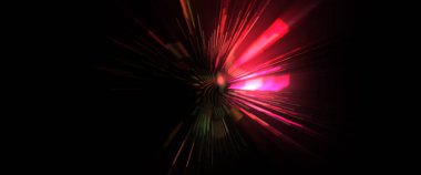 Fütürist mercek patlaması. Parlayan parçacıkları ve çizgileri olan ışık patlaması yıldızı. Güzel soyut ışın arkaplanı.