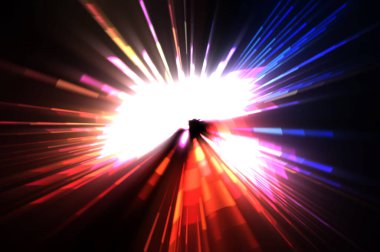 Fütürist mercek patlaması. Parlayan parçacıkları ve çizgileri olan ışık patlaması yıldızı. Güzel soyut ışın arkaplanı.