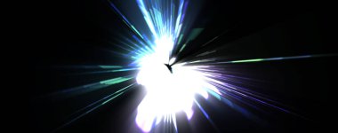 Fütürist mercek patlaması. Parlayan parçacıkları ve çizgileri olan ışık patlaması yıldızı. Güzel soyut ışın arkaplanı.