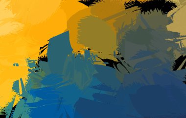 Vahşi fırça darbeleriyle yaratıcı soyut resim. Artistik fırça darbeleriyle donatılmış. Renkli ve canlı bir tasvir. Boyalı sanat.